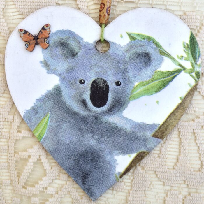 Decoupaged Wooden Heart Plaque - Koala