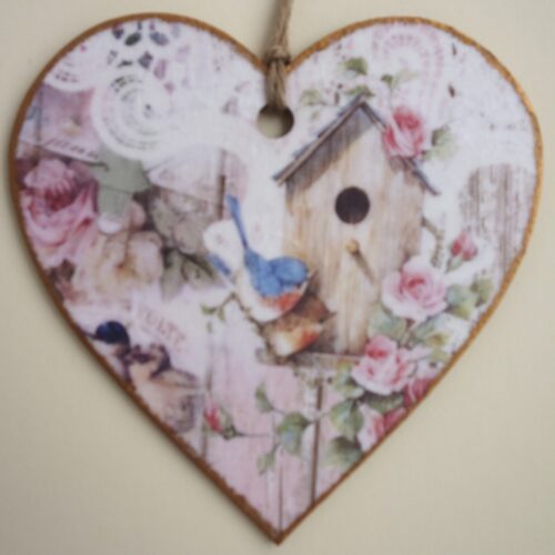 Birdhouse, Wooden Hanging Heart 15cm