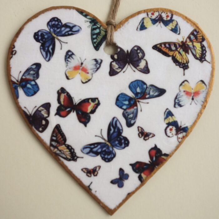 Decoupaged Wooden Heart Plaque - Butterflies