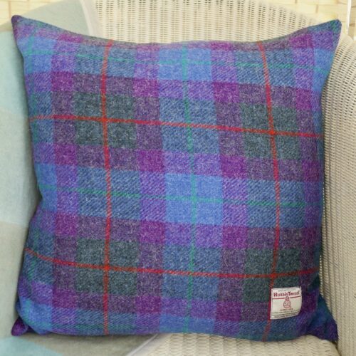 Harris Tweed Cushion 48cm - Blue & Purple Check
