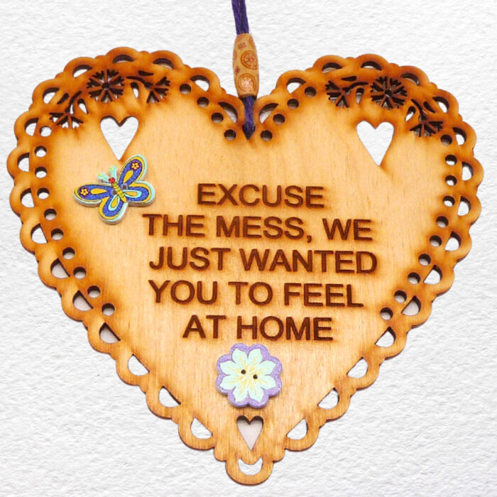 Engraved Wooden Heart Plaque - Mess