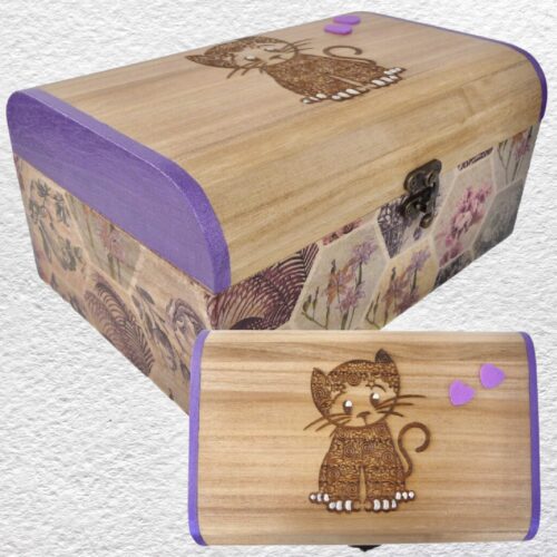 Decorated Wooden Box 25cm - Cat
