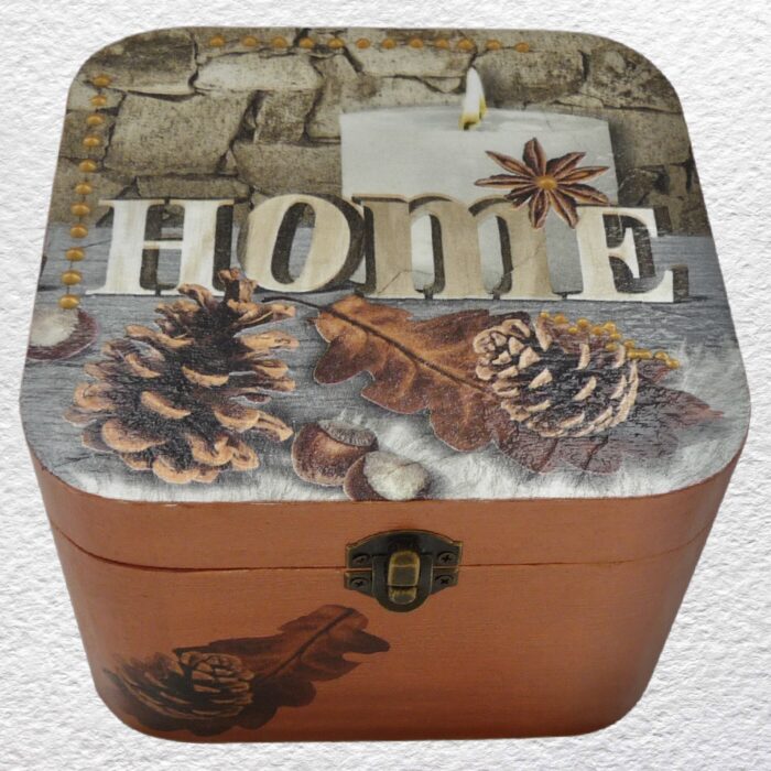 Decorated Wooden Box, Home - 17cm Keepsake Box