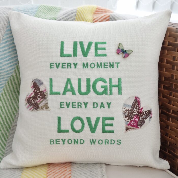 Live Laugh Love Embroidered Cushion