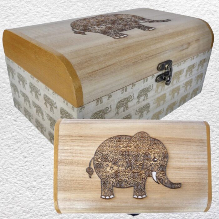 Decorated Wooden Box 25cm - Elephant