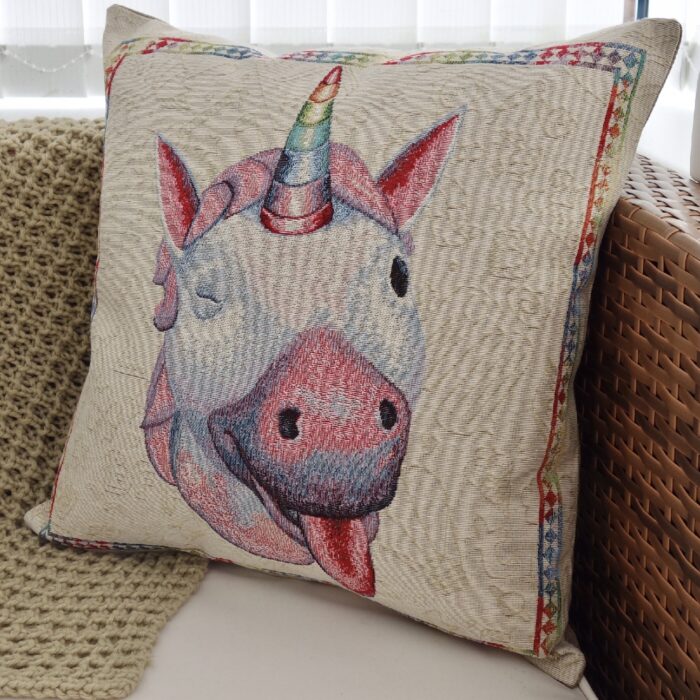 Feature Throw Pillow 43cm - Tapestry winking Unicorn / plain