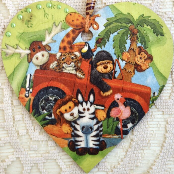 Safari, Wooden Hanging Heart 15cm