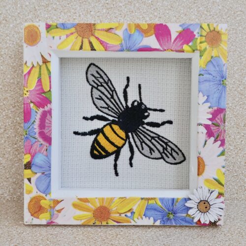 Embroidered Bee Box Frame Picture 13cm