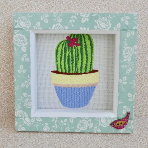Cactus, Embroidered Picture 13cm