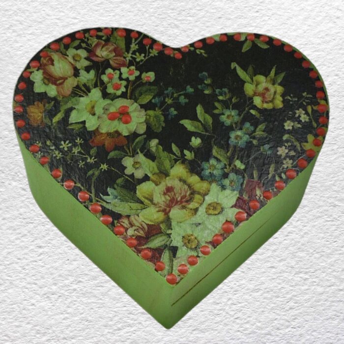 Decorated Wooden Box 13cm - Heart