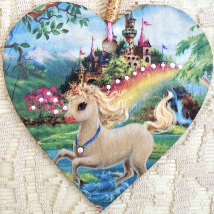 Decoupaged Wooden Heart Plaque - Unicorn