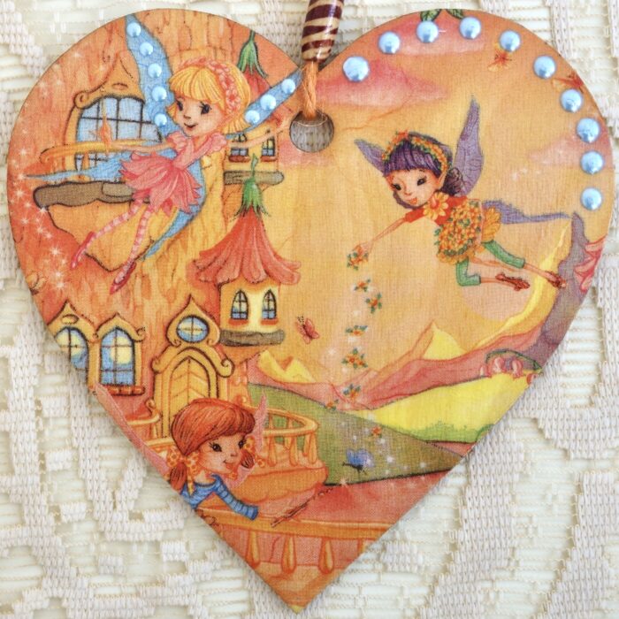 Fairy Castle, Wooden Hanging Heart 15cm
