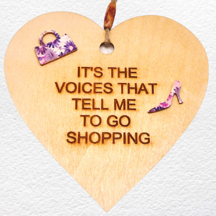 Engraved Wooden Hanging Heart - Voices