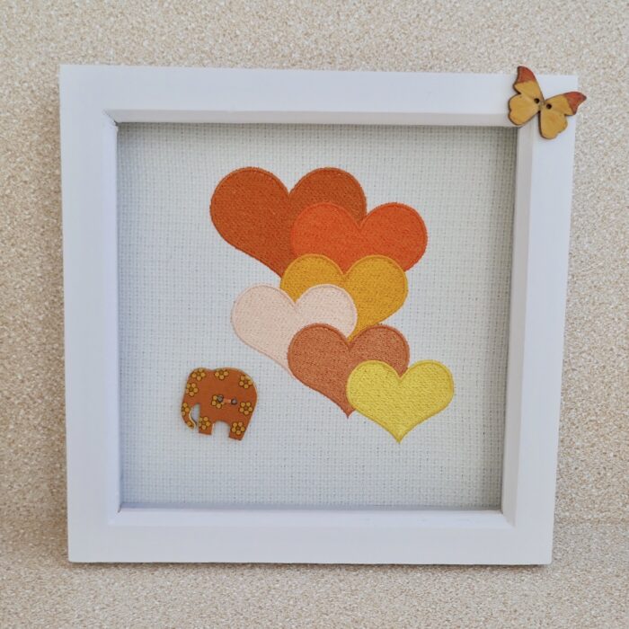 Embroidered Orange Hearts Box Frame Picture 19cm