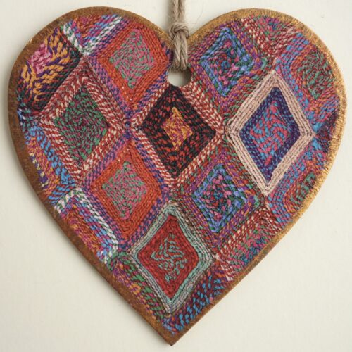 Woven Diamond, Wooden Hanging Heart 15cm