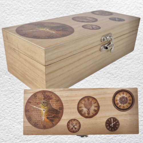 Decorated Wooden Box 23.5cm - Clocks