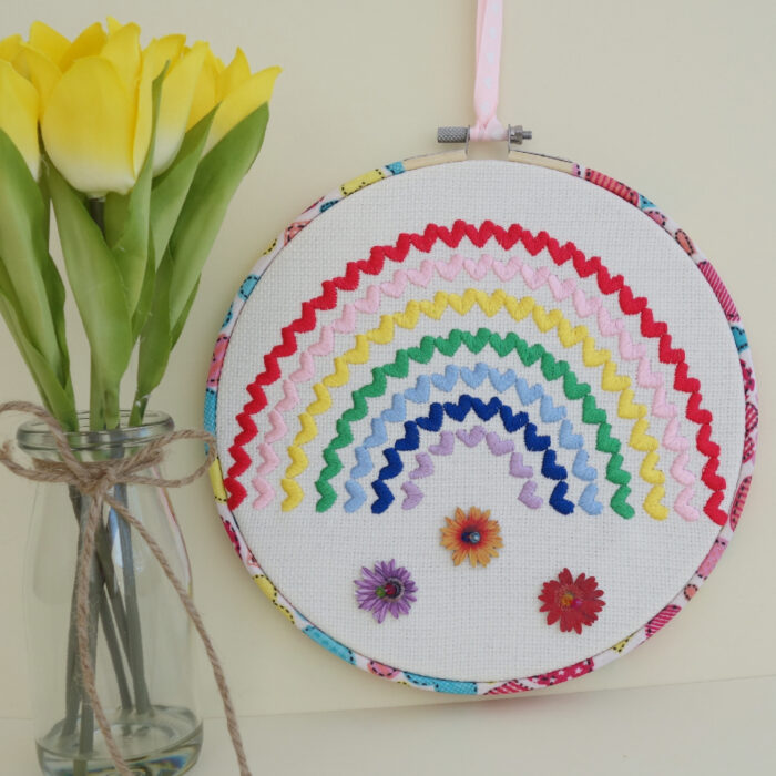 Embroidered Hoop, Heart Rainbow