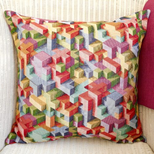 Tapestry Cushion 43cm - Blocks / Pink reverse