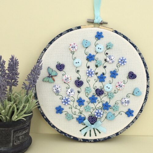 Blue Button Bouquet - 20cm Embroidery Hoop Art