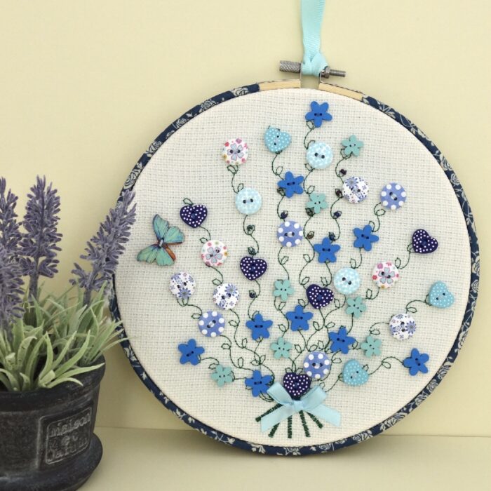 Embroidered Hoop, Blue Button Bouquet
