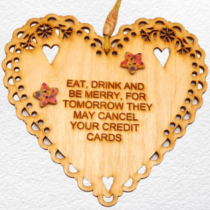 Engraved Wooden Hanging Heart - Eat Drink