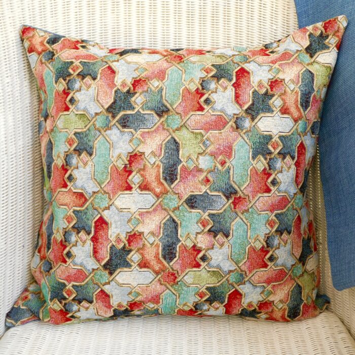Decorative Throw Pillow 43cm - Tapestry Abstract / Denim Blue reverse