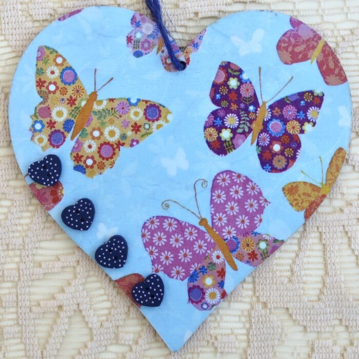 Decoupaged Wooden Heart Plaque - Butterflies