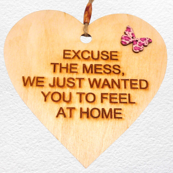 Engraved Wooden Hanging Heart - Feel At Home