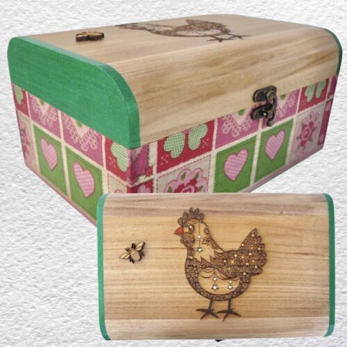 Decorated Wooden Box 25cm - Chicken