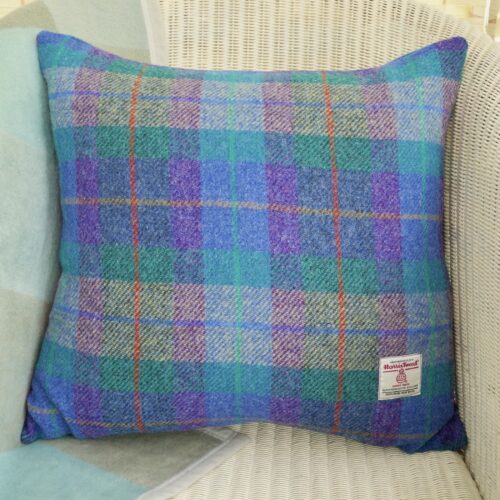 Harris Tweed Cushion 46cm - Green & Purple Check