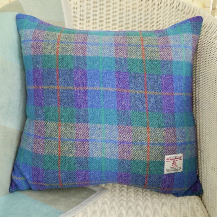 Harris Tweed Cushion 46cm, Green & Purple Check
