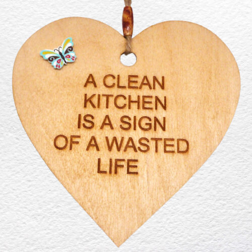 Engraved Wooden Hanging Heart - Clean Kitchen