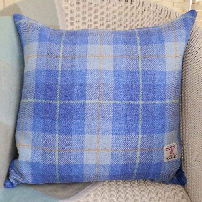 Harris Tweed Cushion 48cm, Blue Check