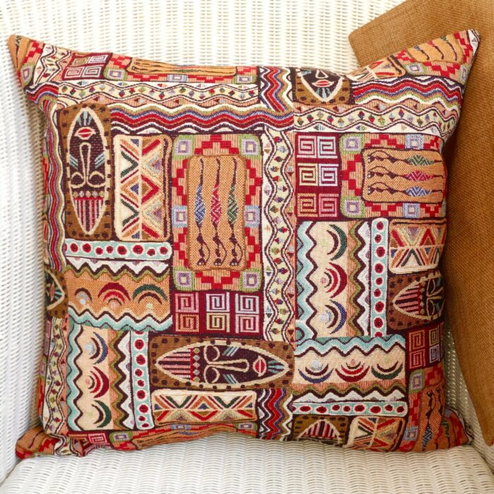 Decorative Throw Pillow 43cm - Tapestry Africa / Gold reverse