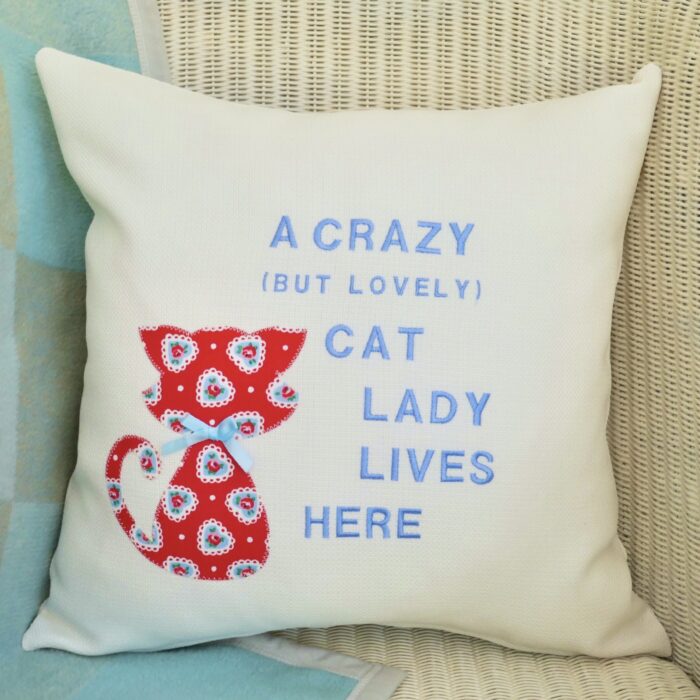 Cat Lady Embroidered Cushion