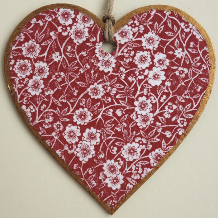 Red Floral, Wooden Hanging Heart 15cm
