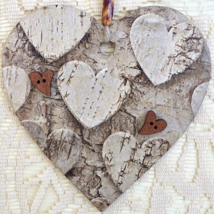 Decoupaged Wooden Heart Plaque - Cork Hearts