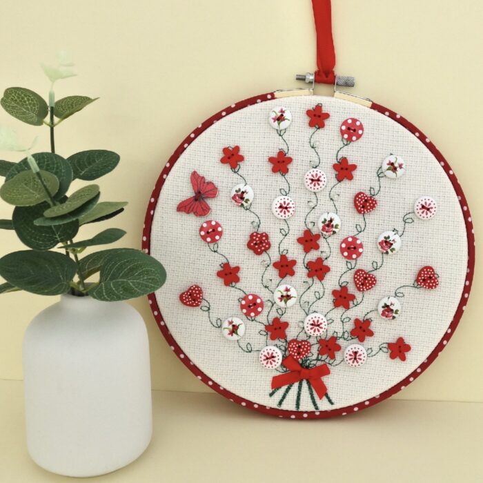 Embroidered Hoop, Red Button Bouquet