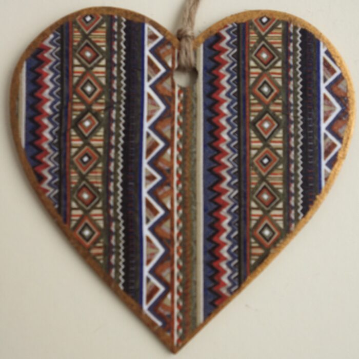 Stripe decoupaged wooden heart