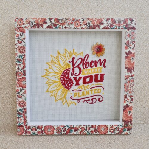 Embroidered Sunflower - Box Frame Picture 19cm