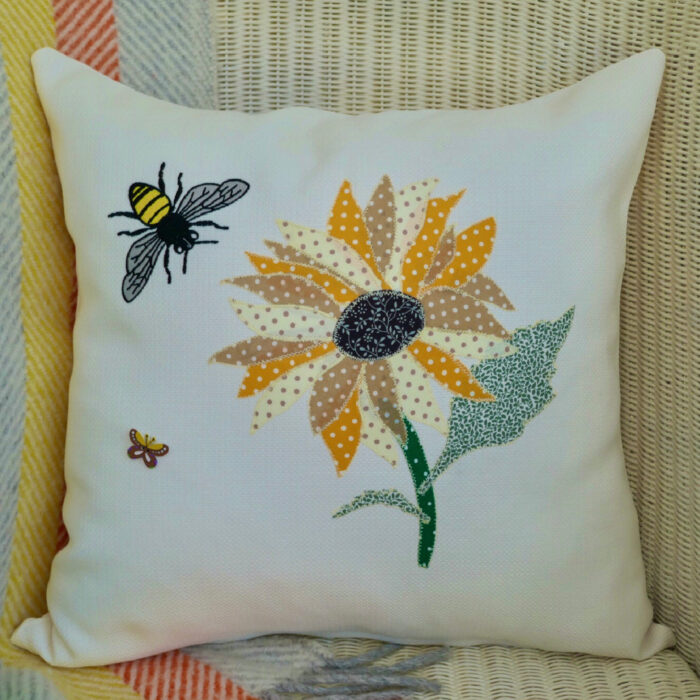 Sunflower & Bee Appliqué Cushion
