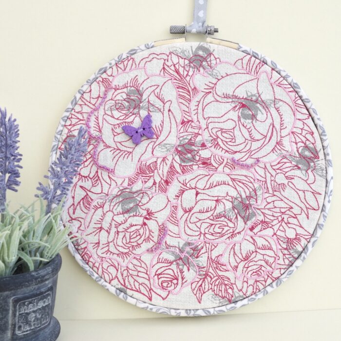 Embroidered Hoop, Roses & Bees
