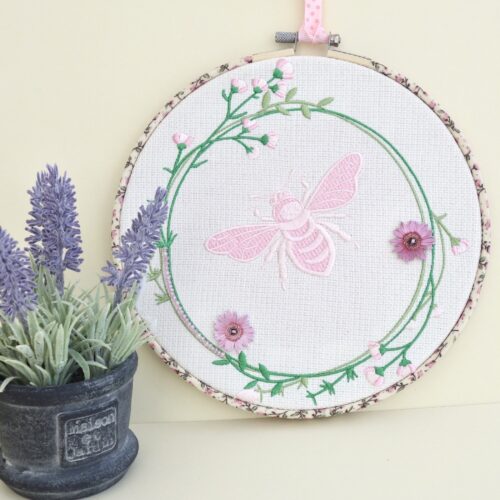 Pink Bee, 20cm Embroidery Hoop Art