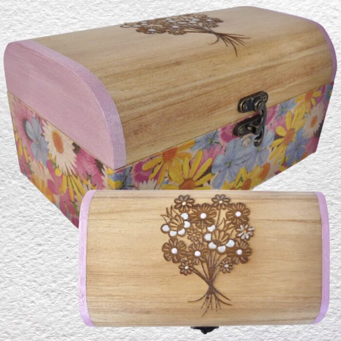 Decorated Wooden Box 20cm - Flowers