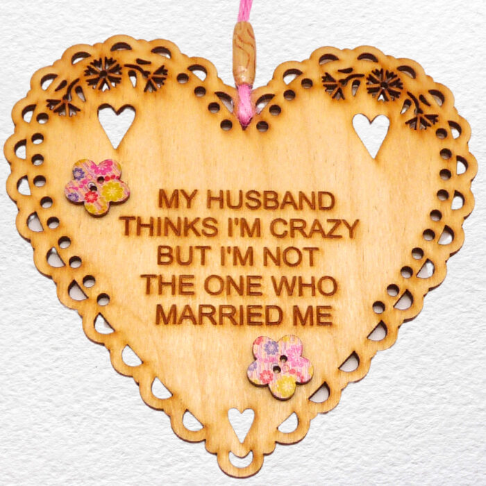 Engraved Wooden Hanging Heart - Married