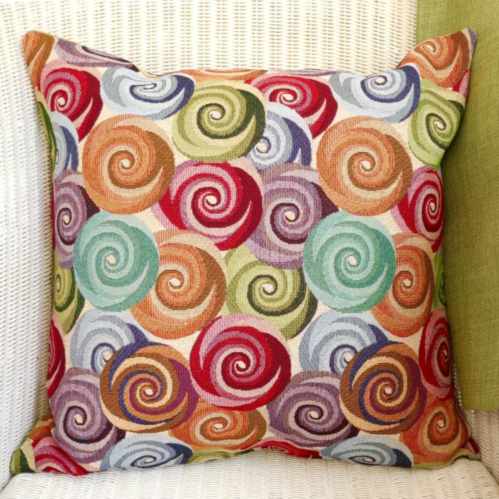 Decorative Throw Pillow 43cm - Tapestry Swirls / Green reverse