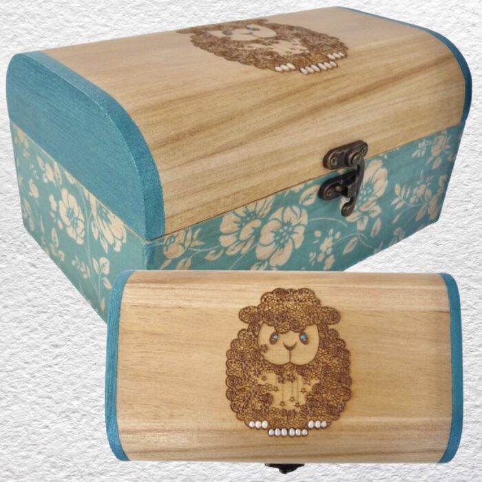 Decorated Wooden Box 20cm Sheep