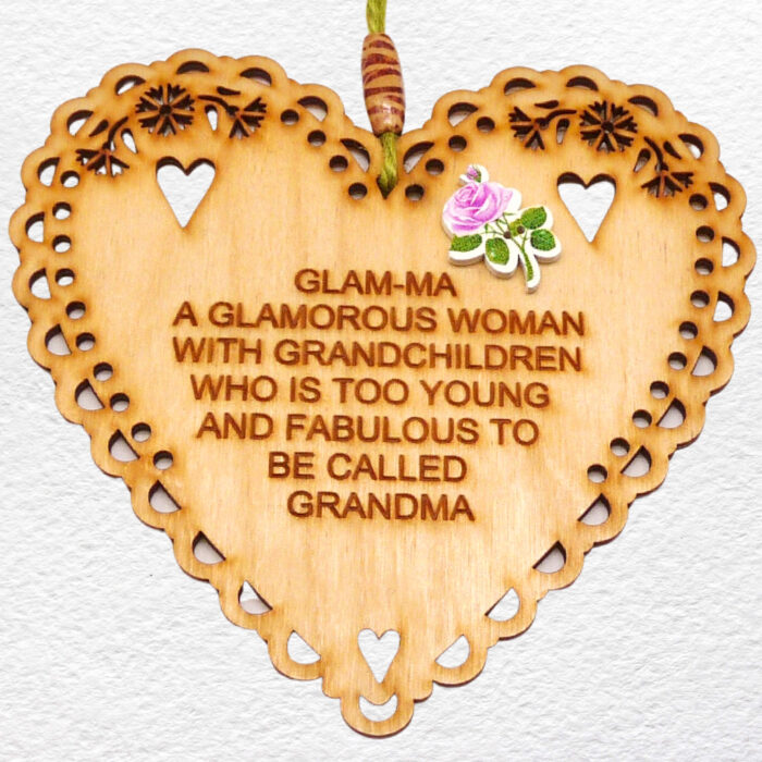 Engraved Wooden Hanging Heart - Grandma