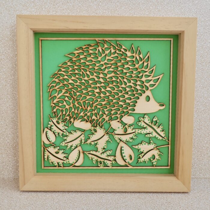 Wooden Hedgehog Box Frame Picture 24cm