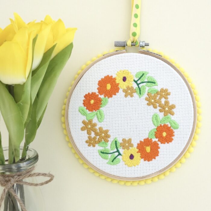 Embroidered Hoop, Yellow Floral Wreath
